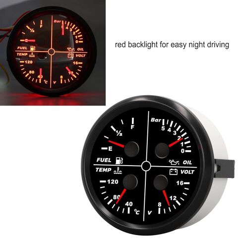 Tbest 4 in 1 Multifunction Gauge 85mm Stainless Steel Anti Fog Pointer Type Fuel Level Oil Pressure Water Temp Voltage Meter for RV Yacht Ship Marine Vehicles in Saudi Arabia