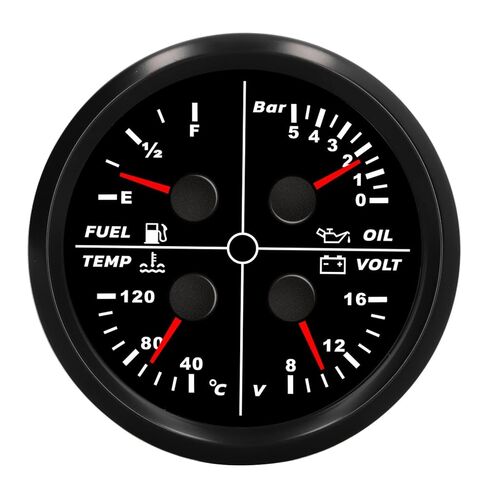 Tbest 4 in 1 Multifunction Gauge 85mm Stainless Steel Anti Fog Pointer Type Fuel Level Oil Pressure Water Temp Voltage Meter for RV Yacht Ship Marine Vehicles in Saudi Arabia