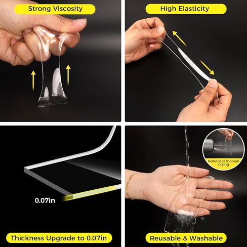 شريطان لاصقان على الوجهين عالي التحمل - 240 بوصة × 1.0 بوصة و0.5 بوصة - شريط لاصق نانو مزدوج الجوانب قابل للإزالة، شريط لاصق شفاف لتعليق الصور (20 قدمًا) in Saudi Arabia