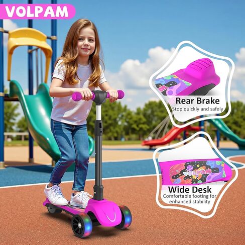 سكوتر كهربائي VOLPAM C001 للأطفال، محرك 80 وات، أقصى سرعة آمنة 5 ميلا في الساعة، 3 ارتفاع قابل للتعديل، عجلة مضاءة 3.5 بوصة، سكوتر قابل للطي للأولاد والبنات، أقصى حمولة 110 رطل in Kuwait