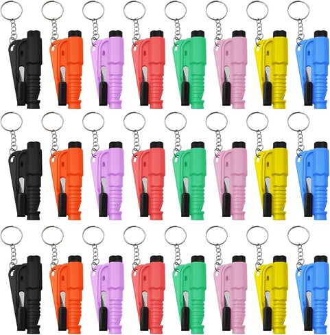 24 Pcs Car Window Breaker Key Chains, 3 in 1 Glass Breaker Seat Belt Cutter Survival Whistle, Portable Safety Emergency Escape Tools, Multifunctional Car Accessories for All Vehicles in Saudi Arabia