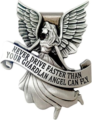Car Guardian Angel Visor Clip, St. Christopher Metal Medal Bless Driving Safety, Never Drive Faster Than Your Angel Car Visor Clip, Religious Present for New Driver, Family, Friend (1PC) in Saudi Arabia