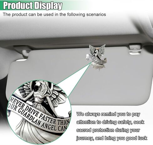Car Guardian Angel Visor Clip, St. Christopher Metal Medal Bless Driving Safety, Never Drive Faster Than Your Angel Car Visor Clip, Religious Present for New Driver, Family, Friend (1PC) in Saudi Arabia