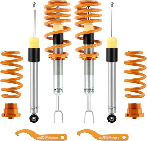 maxpeedingrods Coilovers for Audi A4 Convertible 2000-2009، لـ Audi A4 Avant B6 B7 2000-2008، دعامات طقم تعليق Coilovers قابلة للتعديل، ممتص صدمات تخميد مُسبق، طقم خفض ذهبي in Kuwait