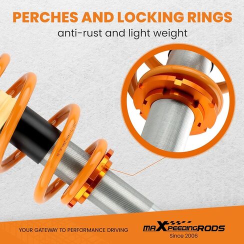 maxpeedingrods Coilovers for Audi A4 Convertible 2000-2009، لـ Audi A4 Avant B6 B7 2000-2008، دعامات طقم تعليق Coilovers قابلة للتعديل، ممتص صدمات تخميد مُسبق، طقم خفض ذهبي in Kuwait