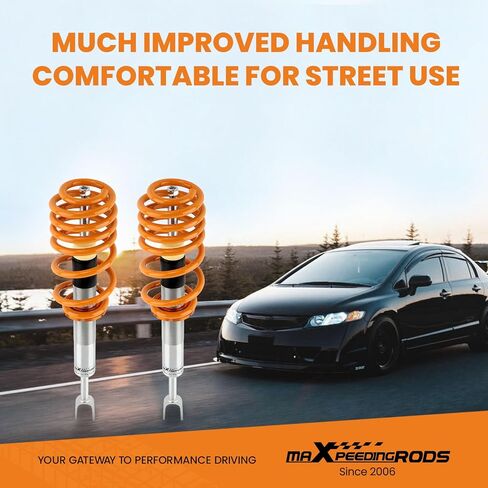 maxpeedingrods Coilovers for Audi A4 Convertible 2000-2009، لـ Audi A4 Avant B6 B7 2000-2008، دعامات طقم تعليق Coilovers قابلة للتعديل، ممتص صدمات تخميد مُسبق، طقم خفض ذهبي in Kuwait