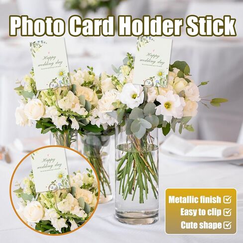Luomorgo 40 Pcs Gold Floral Place Card Holders - Metal Photo & Table Number Clips, Reusable Wire Floral Picks for Wedding, Party Decor (Heart) in Kuwait