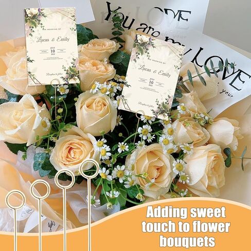 Luomorgo 40 Pcs Gold Floral Place Card Holders - Metal Photo & Table Number Clips, Reusable Wire Floral Picks for Wedding, Party Decor (Heart) in Kuwait