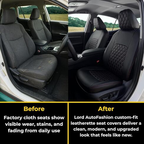 أغطية مقاعد Lord AutoFashion Toyota RAV4 2019–2025 LE، XLE، - مجموعة كاملة من جلد البولي يوريثان الفاخر - ملاءمة مخصصة - آمنة للوسائد الهوائية - حماية داخلية من الجلد البيئي - سهلة التركيب - أسود/أسود/أحمر in Kuwait