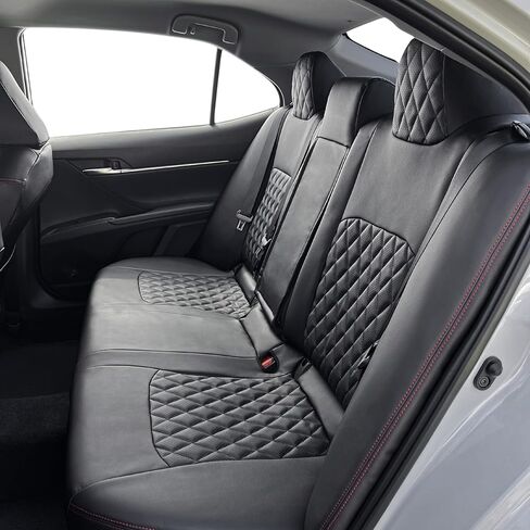 أغطية مقاعد Lord AutoFashion Toyota RAV4 2019–2025 LE، XLE، - مجموعة كاملة من جلد البولي يوريثان الفاخر - ملاءمة مخصصة - آمنة للوسائد الهوائية - حماية داخلية من الجلد البيئي - سهلة التركيب - أسود/أسود/أحمر in Kuwait