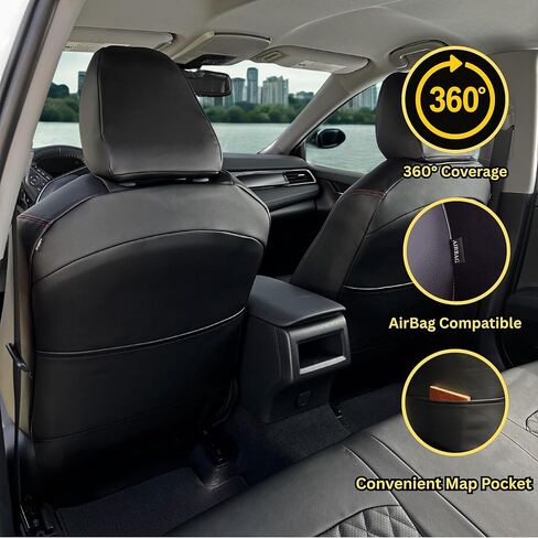 أغطية مقاعد Lord AutoFashion Toyota RAV4 2019–2025 LE، XLE، - مجموعة كاملة من جلد البولي يوريثان الفاخر - ملاءمة مخصصة - آمنة للوسائد الهوائية - حماية داخلية من الجلد البيئي - سهلة التركيب - أسود/أسود/أحمر in Kuwait