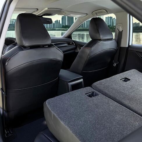 أغطية مقاعد Lord AutoFashion Toyota RAV4 2019–2025 LE، XLE، - مجموعة كاملة من جلد البولي يوريثان الفاخر - ملاءمة مخصصة - آمنة للوسائد الهوائية - حماية داخلية من الجلد البيئي - سهلة التركيب - أسود/أسود/أحمر in Kuwait