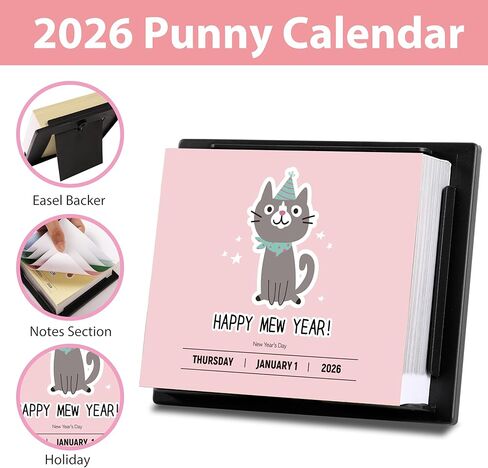 تقويم مكتب Punny لعام 2026 - صفحة تقويم يومية لعام 2026 يوميًا، يناير. - ديسمبر. 2026، 5.9 × 4.84 بوصة، هدية مضحكة مع صفحات قابلة للتمزيق، 365 تورية يومية، رسوم توضيحية ملونة، ورق ممتاز، عطلات in Kuwait