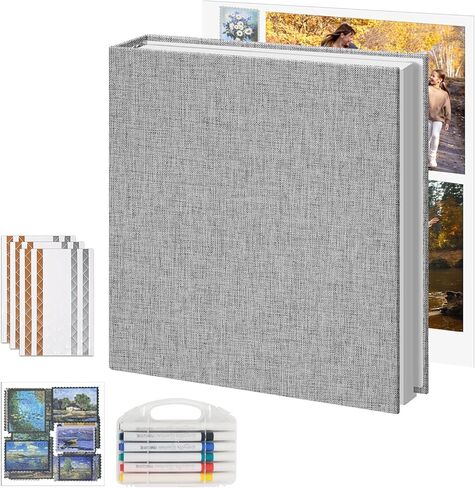 Vienrose Photo Album Scrapbook, 3 Ring 8" x 10" Linen Cover Kraft Paper Memory Book with 30 Sheets 60 Pages, Scrapbook Set for Wedding, Anniversary, Family, Travel, Beige in Saudi Arabia