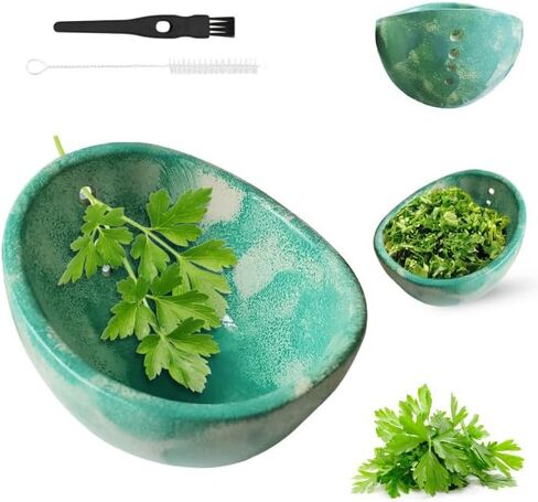 Pottery Herb Stripper Bowl, Ceramic Herb Peeling Bowl, Efficient Herb Peeling Cup for Salads and Cooking, Handmade with Different Hole Sizes for Separating Leaves and Stems (Cyan) in Saudi Arabia