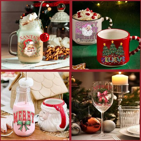 Christmas UV DTF Cup Wrap, 20 Sheets Merry Christmas UV DTF Cup Wraps for 16 oz Glass, Cute Santa Claus Bow UVDTF Decals Transfer Stickers Waterproof Rub On Transfers for Crafting, Xmas Gift in Saudi Arabia