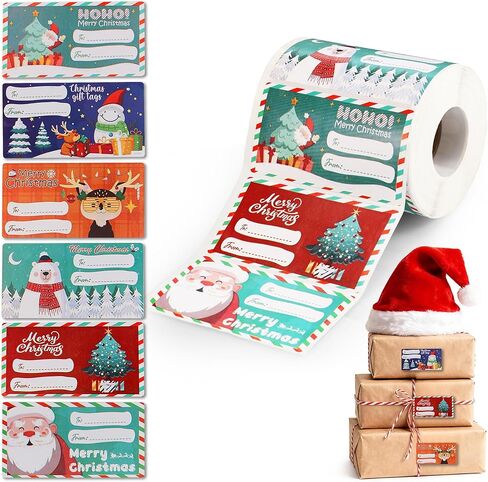 500 PCS Christmas Gift Tags, Self-Adhesive Xmas Present Labels for Wrapping Paper, Gift Bags, Boxes,Cards | Holiday Gift Tags for Women Men | Christmas Decorations & Party Supplies (2.95 x 1.6 Inch) in Saudi Arabia