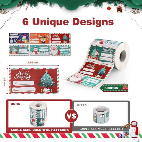 500 PCS Christmas Gift Tags, Self-Adhesive Xmas Present Labels for Wrapping Paper, Gift Bags, Boxes,Cards | Holiday Gift Tags for Women Men | Christmas Decorations & Party Supplies (2.95 x 1.6 Inch) in Saudi Arabia