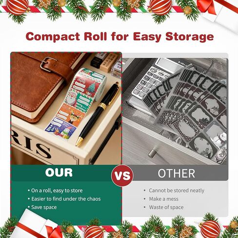 500 PCS Christmas Gift Tags, Self-Adhesive Xmas Present Labels for Wrapping Paper, Gift Bags, Boxes,Cards | Holiday Gift Tags for Women Men | Christmas Decorations & Party Supplies (2.95 x 1.6 Inch) in Saudi Arabia