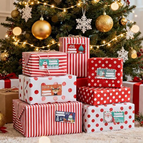 500 PCS Christmas Gift Tags, Self-Adhesive Xmas Present Labels for Wrapping Paper, Gift Bags, Boxes,Cards | Holiday Gift Tags for Women Men | Christmas Decorations & Party Supplies (2.95 x 1.6 Inch) in Saudi Arabia
