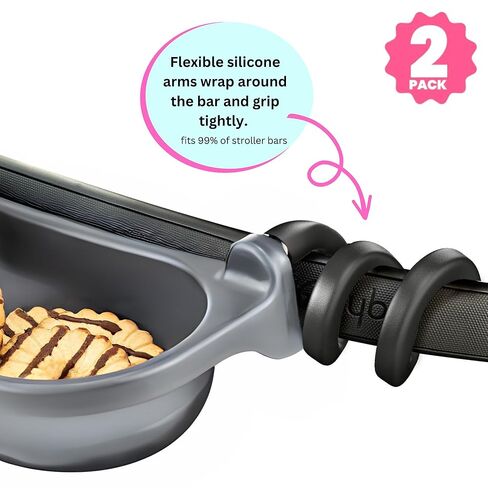 Swanoo Universal Stroller Snack Tray | Stroller Cup Holder | Silicone Flexible Arms Grip Stroller Bar Stays in Place | Tray Attachment with Cups Holder for Mom On The Go | Stroller Accessories in Saudi Arabia