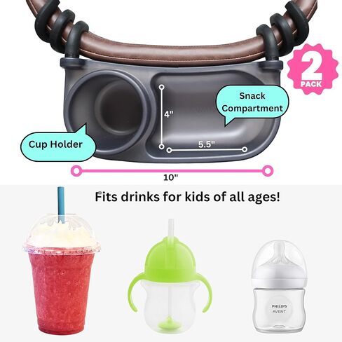 Swanoo Universal Stroller Snack Tray | Stroller Cup Holder | Silicone Flexible Arms Grip Stroller Bar Stays in Place | Tray Attachment with Cups Holder for Mom On The Go | Stroller Accessories in Saudi Arabia