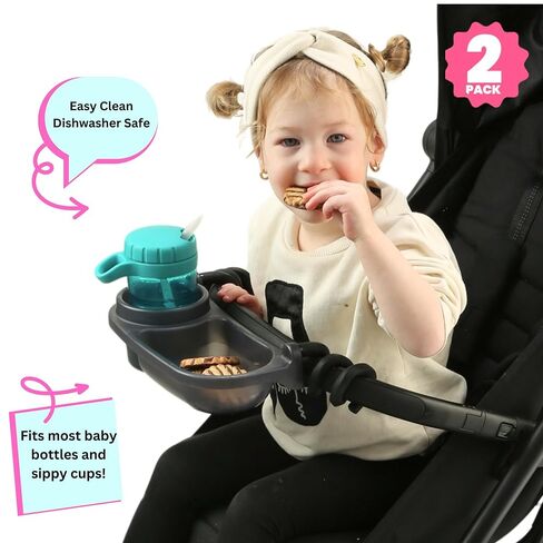 Swanoo Universal Stroller Snack Tray | Stroller Cup Holder | Silicone Flexible Arms Grip Stroller Bar Stays in Place | Tray Attachment with Cups Holder for Mom On The Go | Stroller Accessories in Saudi Arabia
