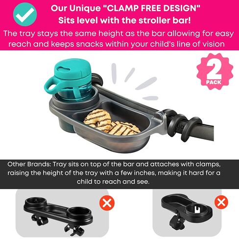 Swanoo Universal Stroller Snack Tray | Stroller Cup Holder | Silicone Flexible Arms Grip Stroller Bar Stays in Place | Tray Attachment with Cups Holder for Mom On The Go | Stroller Accessories in Saudi Arabia