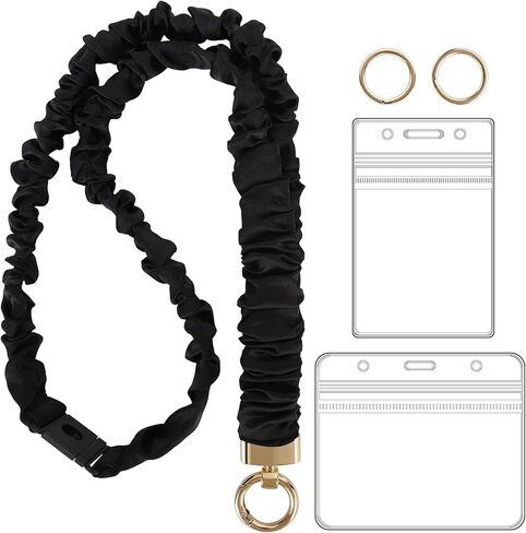 Breakaway Scrunchie Lanyard with Id Holder, Stretchy Teacher Lanyards for Id Badges Keys, Black in Saudi Arabia