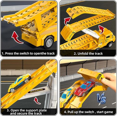 Transport Truck Toys for 3 4 5 6 7 Years Old Boys,Toy Cars Track Set Transporter Trucks with 12 Die-Cast Car Toys 2 Race catapults Dual-Track Model,Toddler Set for Kids Boys Girls,Yellow in Saudi Arabia