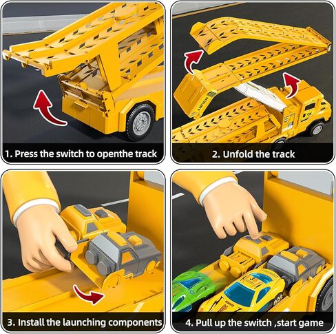 Transport Truck Toys for 3 4 5 6 7 Years Old Boys,Toy Cars Track Set Transporter Trucks with 12 Die-Cast Car Toys 2 Race catapults Dual-Track Model,Toddler Set for Kids Boys Girls,Yellow in Saudi Arabia