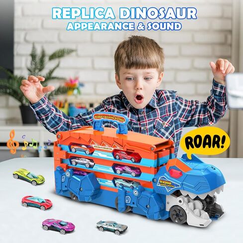 VATOS Toddler Truck Car Toys for 3 4 5 6 Year Old Girls, Foldable Race Track Toy with 6 Race Cars, Portable Transport Carrier Truck with Light & Music, Princess Toys Cars Gift for Kids Girls in Saudi Arabia
