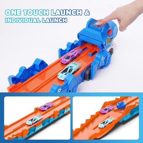 VATOS Toddler Truck Car Toys for 3 4 5 6 Year Old Girls, Foldable Race Track Toy with 6 Race Cars, Portable Transport Carrier Truck with Light & Music, Princess Toys Cars Gift for Kids Girls in Saudi Arabia