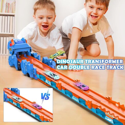 VATOS Toddler Truck Car Toys for 3 4 5 6 Year Old Girls, Foldable Race Track Toy with 6 Race Cars, Portable Transport Carrier Truck with Light & Music, Princess Toys Cars Gift for Kids Girls in Saudi Arabia