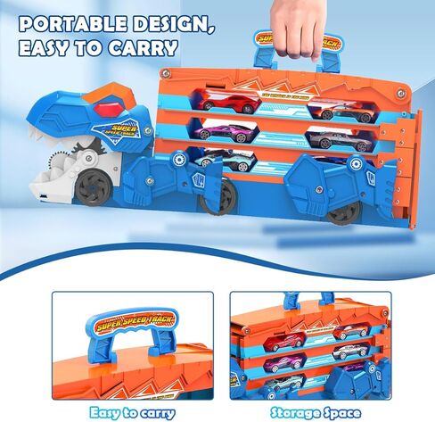 VATOS Toddler Truck Car Toys for 3 4 5 6 Year Old Girls, Foldable Race Track Toy with 6 Race Cars, Portable Transport Carrier Truck with Light & Music, Princess Toys Cars Gift for Kids Girls in Saudi Arabia