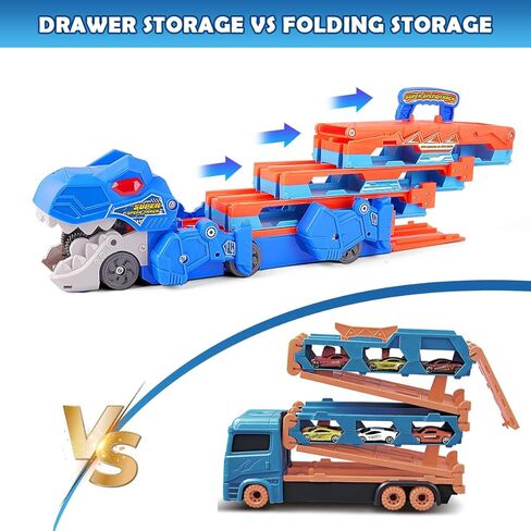 VATOS Toddler Truck Car Toys for 3 4 5 6 Year Old Girls, Foldable Race Track Toy with 6 Race Cars, Portable Transport Carrier Truck with Light & Music, Princess Toys Cars Gift for Kids Girls in Saudi Arabia