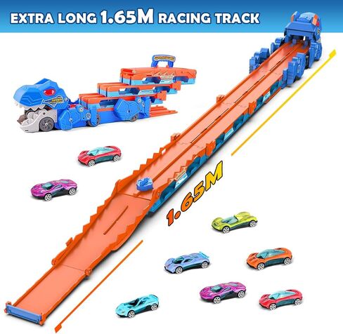 VATOS Toddler Truck Car Toys for 3 4 5 6 Year Old Girls, Foldable Race Track Toy with 6 Race Cars, Portable Transport Carrier Truck with Light & Music, Princess Toys Cars Gift for Kids Girls in Saudi Arabia