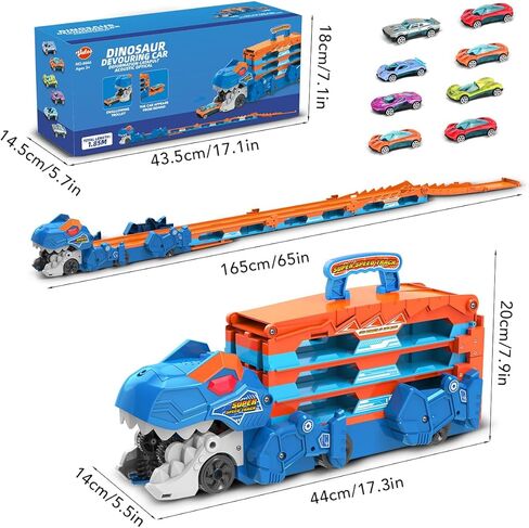 VATOS Toddler Truck Car Toys for 3 4 5 6 Year Old Girls, Foldable Race Track Toy with 6 Race Cars, Portable Transport Carrier Truck with Light & Music, Princess Toys Cars Gift for Kids Girls in Saudi Arabia