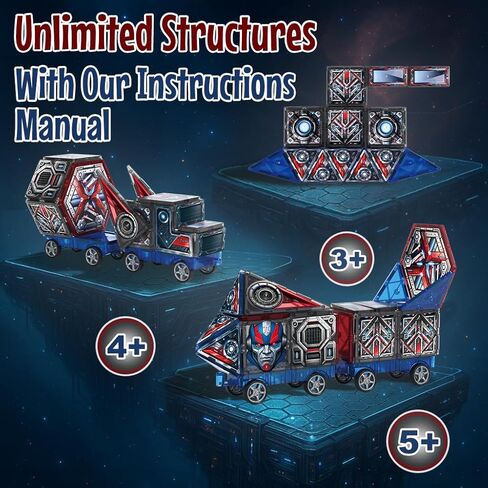 Little Pi Magnetic Tiles MegaBots 58 PCS | Heroic Transformation Robots with Sword & Shield | STEM Creative Building Play for Kids Age 3 4 5 6 7 8 in Kuwait