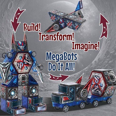 Little Pi Magnetic Tiles MegaBots 58 PCS | Heroic Transformation Robots with Sword & Shield | STEM Creative Building Play for Kids Age 3 4 5 6 7 8 in Kuwait