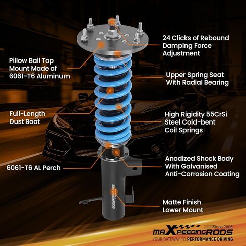maxpeedingrods Coilover لهوندا CR-V FWD 2012-2016، مجموعة تعليق كويلوفر قابلة للتعديل بـ 24 مستوى، دعامات امتصاص الصدمات قابلة للتعديل للارتفاع، مجموعات خفض مطورة T6 باللون الأزرق in Saudi Arabia