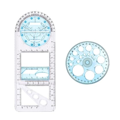 New Multifunctional Geometric Ruler Geometric Drawing Template Measuring Tool Plastic Draft Rulers Students for School Office Supplies Blue in Saudi Arabia