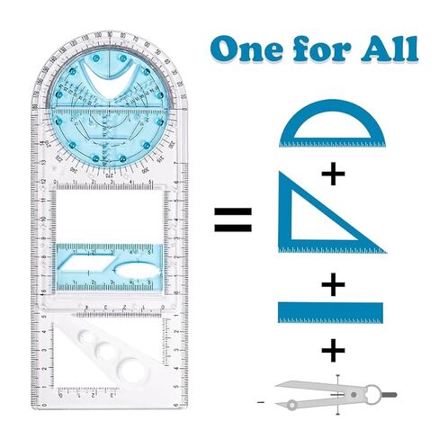 New Multifunctional Geometric Ruler Geometric Drawing Template Measuring Tool Plastic Draft Rulers Students for School Office Supplies Blue in Saudi Arabia