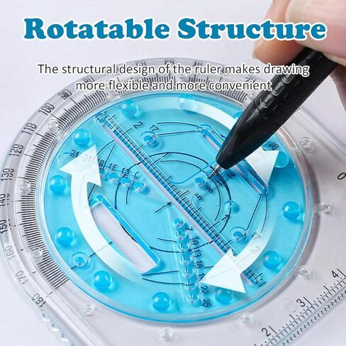 New Multifunctional Geometric Ruler Geometric Drawing Template Measuring Tool Plastic Draft Rulers Students for School Office Supplies Blue in Saudi Arabia