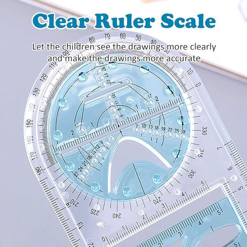 New Multifunctional Geometric Ruler Geometric Drawing Template Measuring Tool Plastic Draft Rulers Students for School Office Supplies Blue in Saudi Arabia