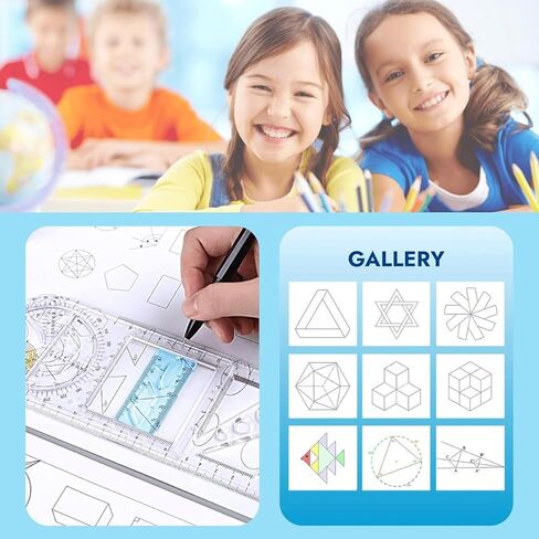 New Multifunctional Geometric Ruler Geometric Drawing Template Measuring Tool Plastic Draft Rulers Students for School Office Supplies Blue in Saudi Arabia