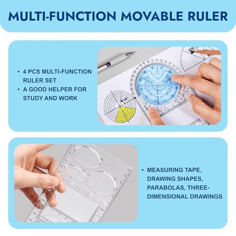 New Multifunctional Geometric Ruler Geometric Drawing Template Measuring Tool Plastic Draft Rulers Students for School Office Supplies Blue in Saudi Arabia