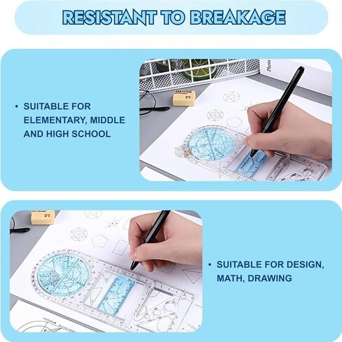 New Multifunctional Geometric Ruler Geometric Drawing Template Measuring Tool Plastic Draft Rulers Students for School Office Supplies Blue in Saudi Arabia
