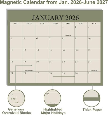 تقويم الثلاجة المغناطيسي 2026-2027 - يناير 2026 حتى يونيو 2027 - تقويم الثلاجة الشهري المثالي مع الحد الأدنى من التصاميم للتنظيم، 8.5 بوصة × 11 بوصة، سماوي in Kuwait
