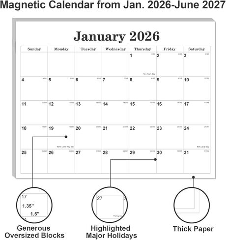 تقويم الثلاجة المغناطيسي 2026-2027 - يناير 2026 حتى يونيو 2027 - تقويم الثلاجة الشهري المثالي مع الحد الأدنى من التصاميم للتنظيم، 8.5 بوصة × 11 بوصة، سماوي in Kuwait